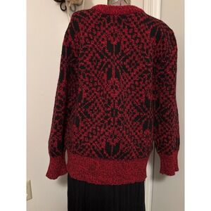 Unisex VTG Red/Black Geometric Pattern Wool Blend Sweater Medium Made USA